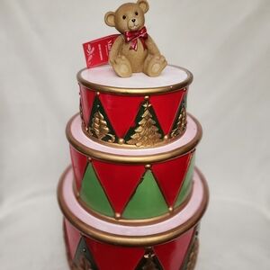 Festive HolidayTeddy Bear Drum Stool 24"X13" Inches